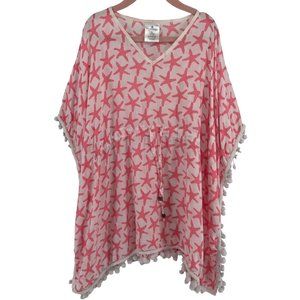CLEARANCE Snapperrock Girl's Size 5-6 Pink & White Starfish Print Beach Cover-Up
